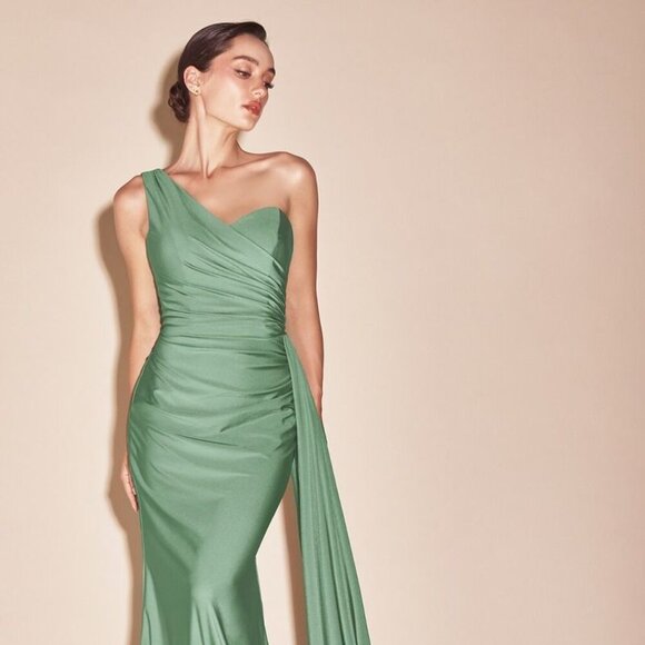 CD Dresses & Skirts - NEW LONG FORMAL ONE SHOULDER SLEEVELESS SHEATH STRETCH SATIN DRESS CD PT004C